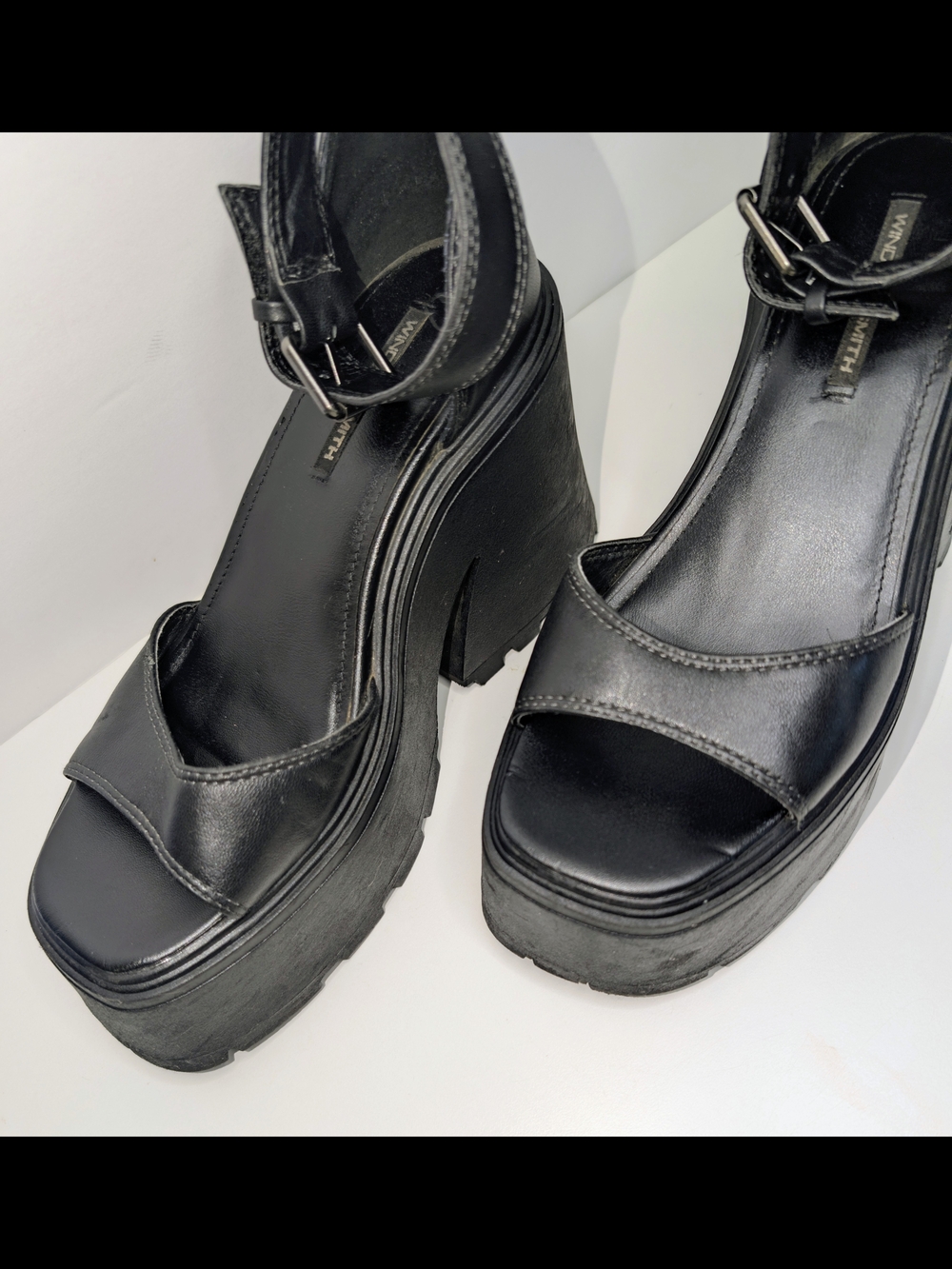 Windsor Smith Flaws Black Leather Chunky Platform Sandals Size 6 Goth 90s - Picture 2 of 7